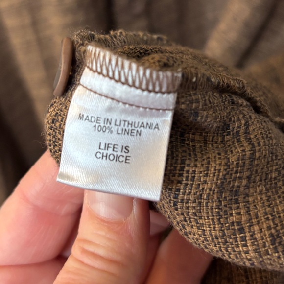 FLAX Brown Black Mottled Collared Button Front Heavyweight Linen Maxi Dress 1X - Picture 7 of 7